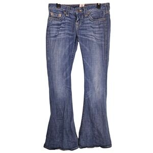 True Religion Womens Joey Blue Jeans Low Rise Bell Bottom 29x36 Y2K Hippie Boho